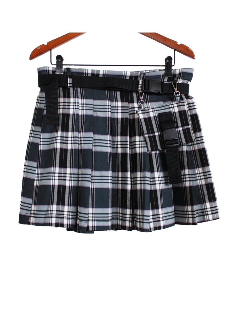 Ardene Pleated Plaid Utility Belt Cargo Pouch Mini Skirt (L)